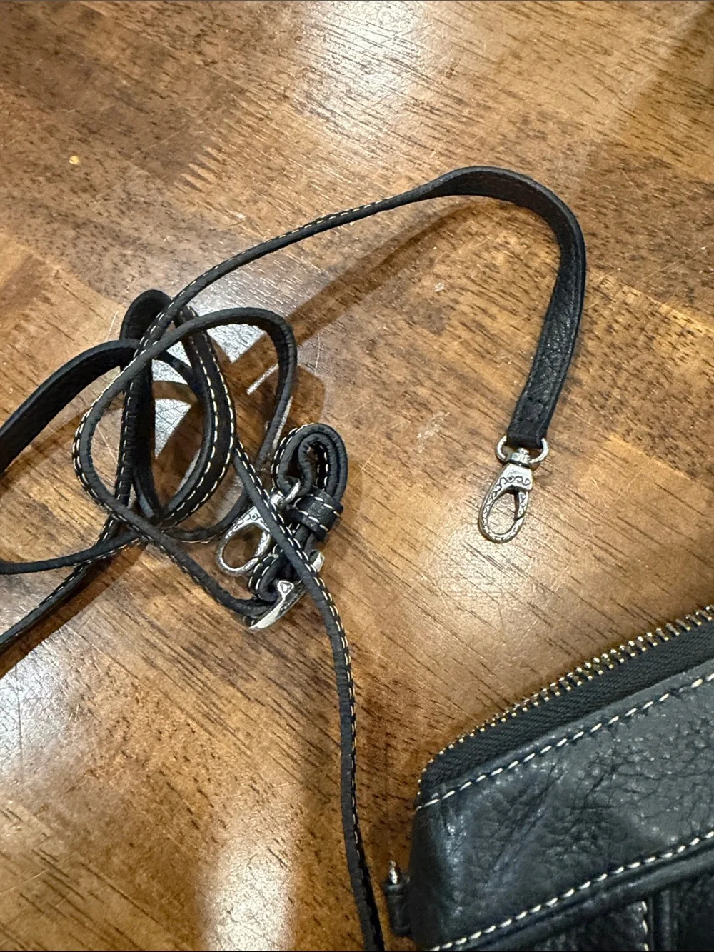 Brighton Black Leather Crossbody with Silver Medallion